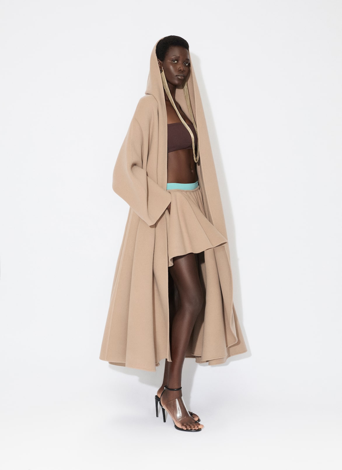 CASHMERE-BLEND HOODED CAPE ALAÏA CAMEL CASHMERE-BLEND HOODED CAPE